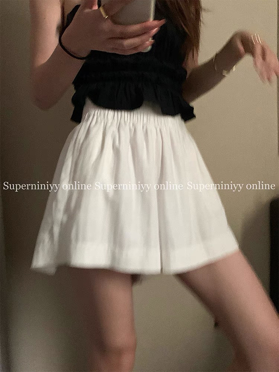 superniniyy白色阔腿短裤女夏季高...