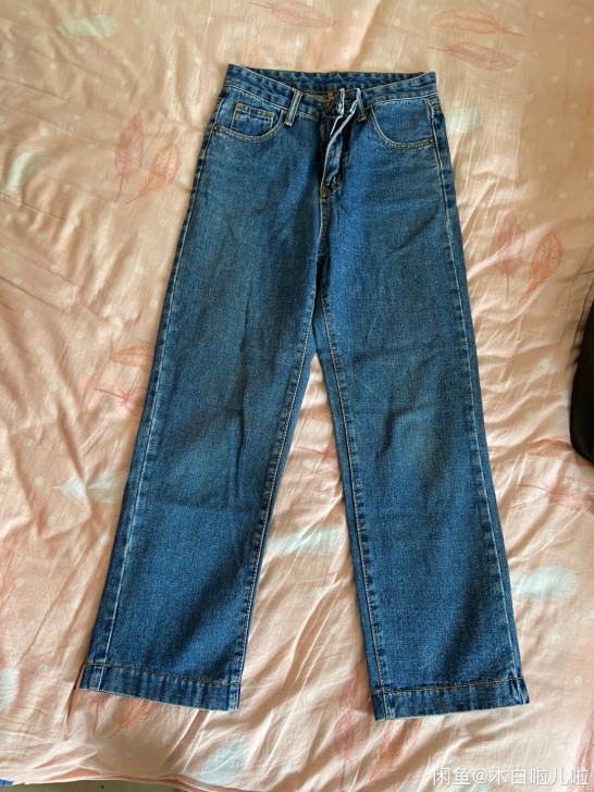 深蓝色九分直筒牛仔裤 S码