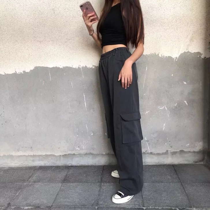 美式工装大口袋拖地裤子 复古old shc...