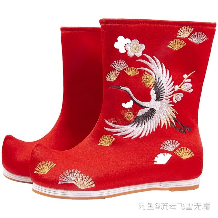 重回汉唐朱砂雪布靴汉服周边配饰平底女鞋加绒...