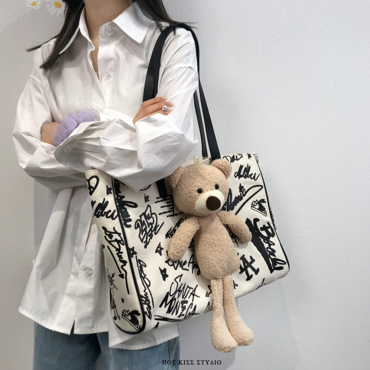 网红小熊包包女202021新款韩版大容量帆...