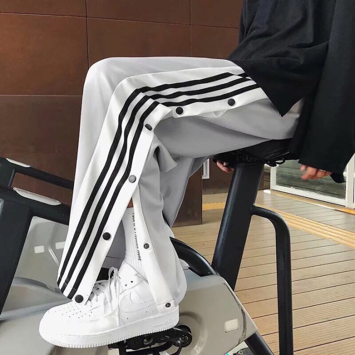 高街侧排扣裤子男女灰色潮牌百搭纽扣运动长裤...