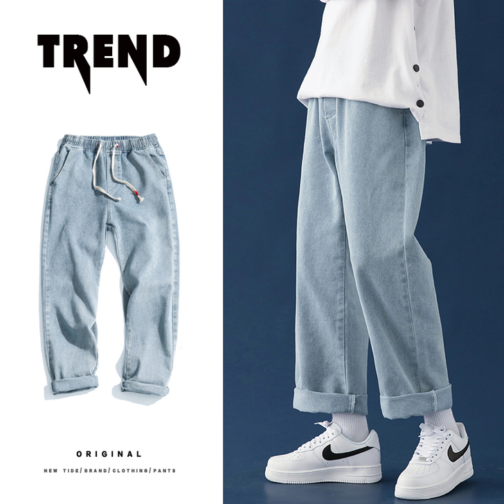 牛仔裤男潮牌直筒宽松春季夏季薄款2021新...