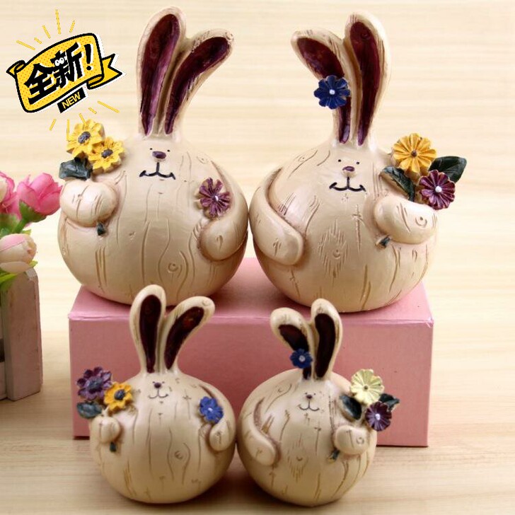 创意家居欧式田园摆件大蒜兔卧室电视柜树脂工...