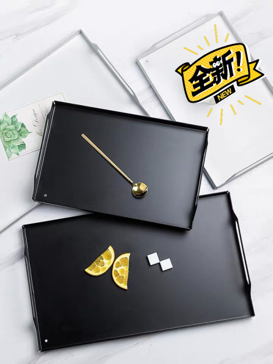 北欧ins风长方形铁艺托盘家用客厅餐盘商用...