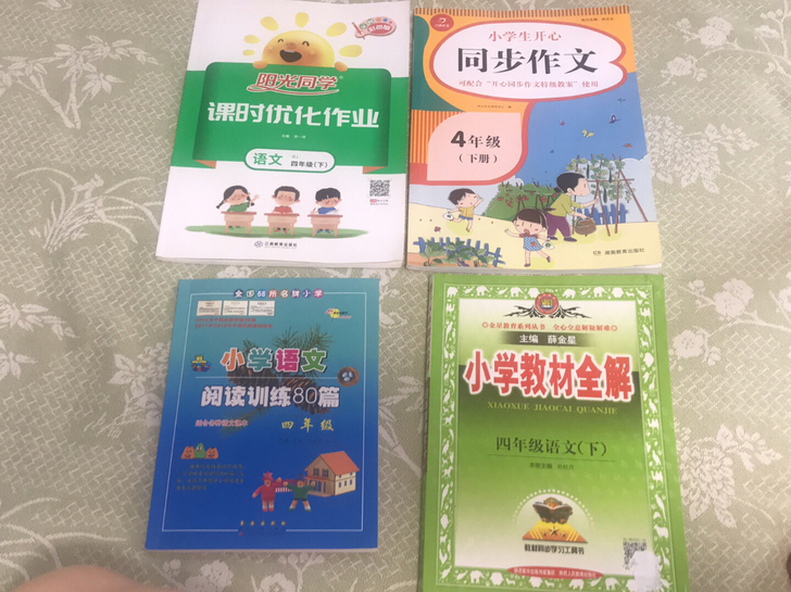 四年级下册教辅书。语文阳光同学、同步作文全...