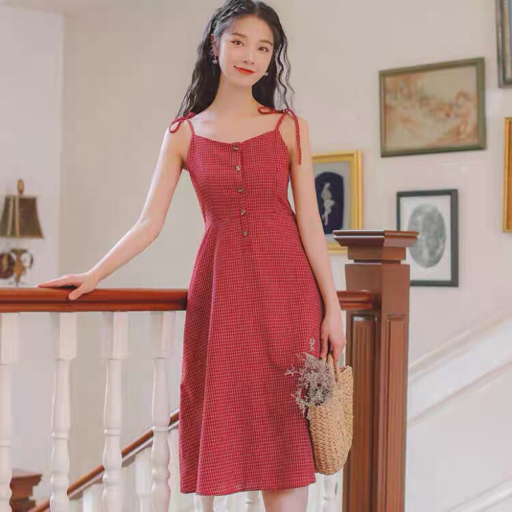 日系复古夏季小清新裙子少女学生文艺森系无袖...