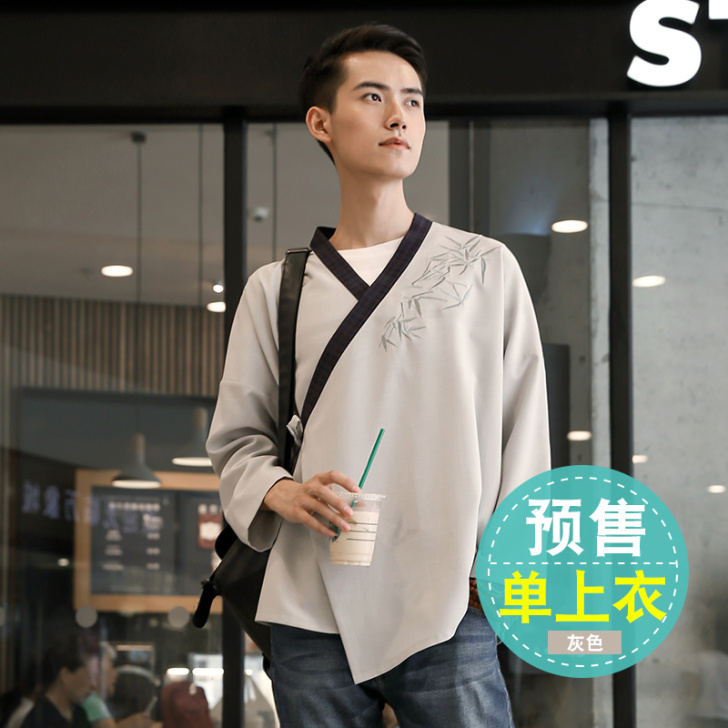 重回汉唐舍竹中国民族风男款绣花改良汉服日常...