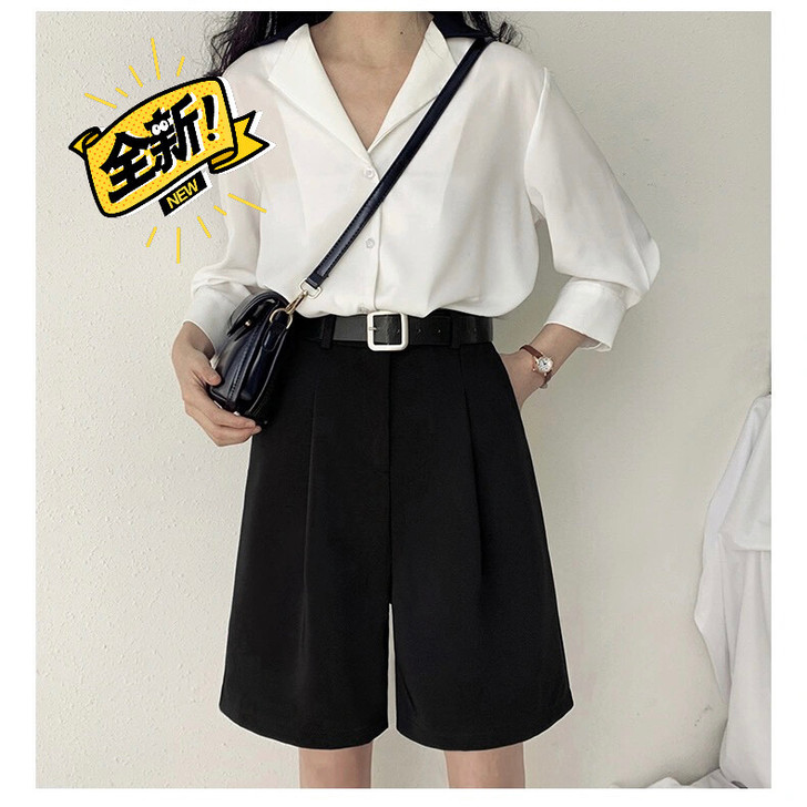 面料超舒服的垂感西装短裤五分裤女夏季宽松高...