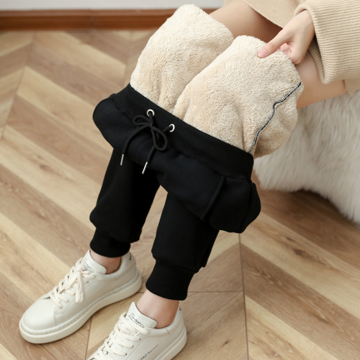 秋冬加绒裤子女宽松休闲哈伦加厚羊羔绒冬季保...