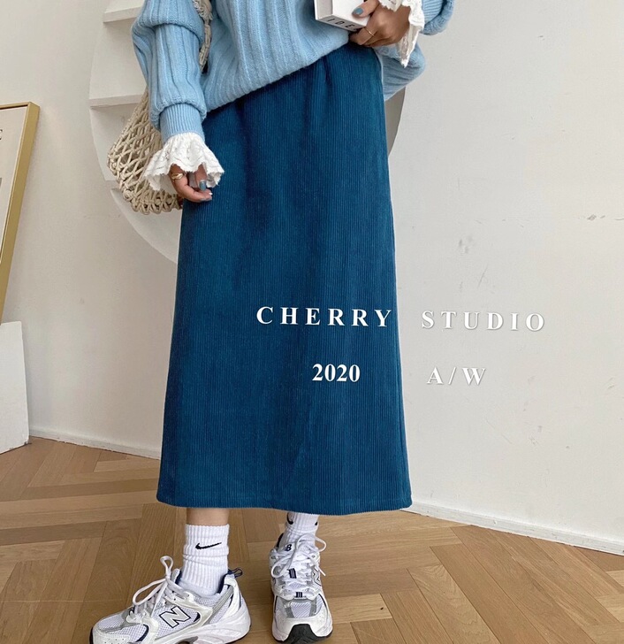 2021春装复古中长休闲灯芯绒半身裙女高腰...