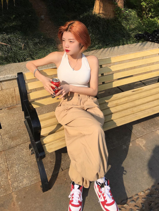 卡其色jazz爵士舞工装裤子女夏季薄美式h...