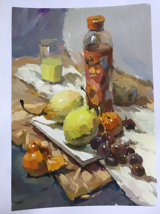 水粉画 ，，4开水粉静物画成品，无签名，卡...
