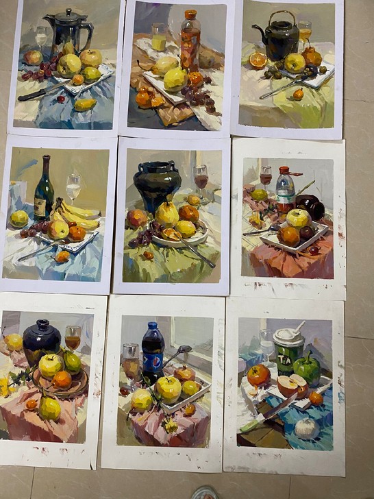 水粉画 ，4开水粉静物画成品，无签名，卡纸...