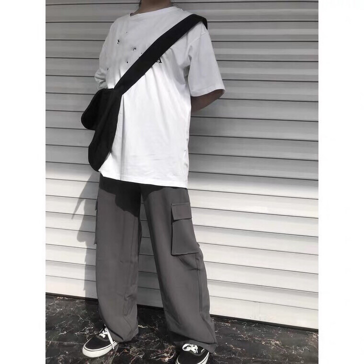 街头风工装大口袋拖地裤子女