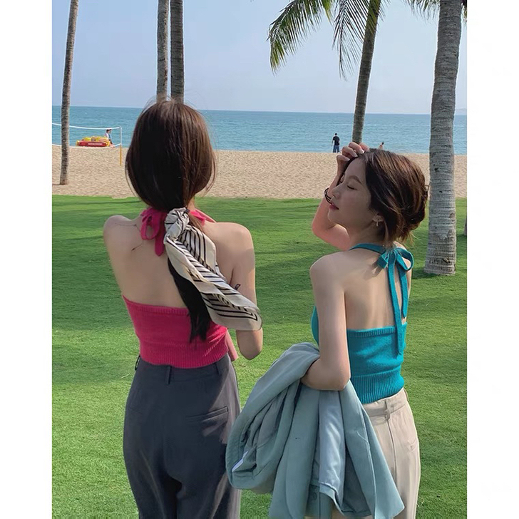 白水女 挂脖吊带背心女夏季新款辣妹网红炸街...