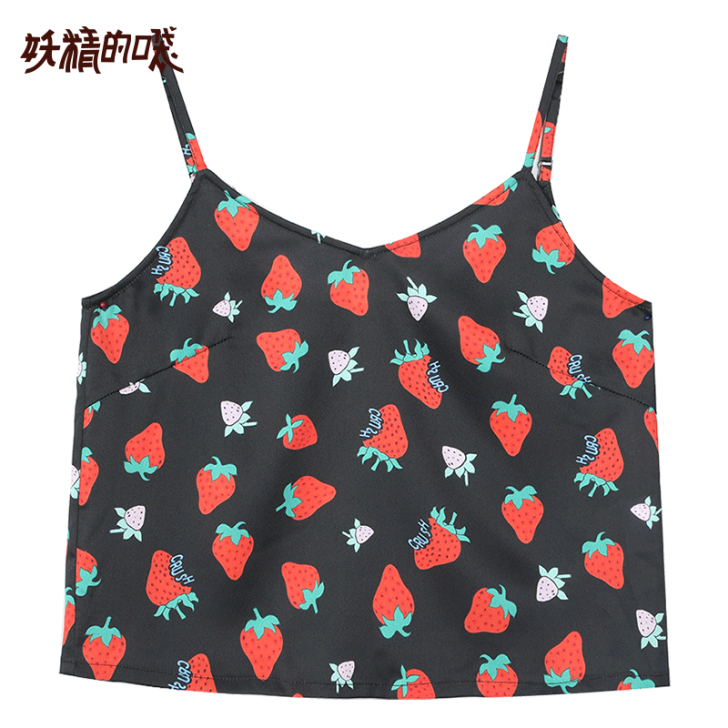 妖精的口袋印花吊带背心2019夏季新款女泫...