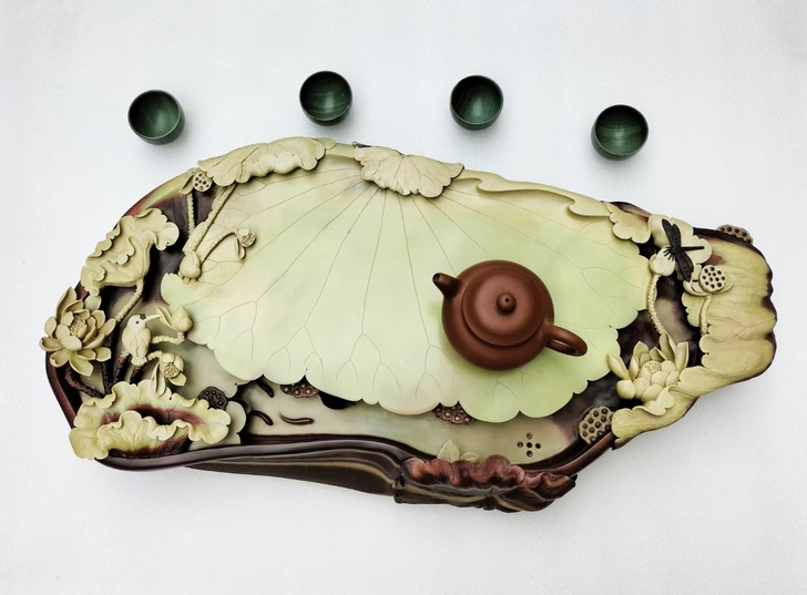 紫袍玉带石茶盘收藏级手工精品大师雕刻看细节...