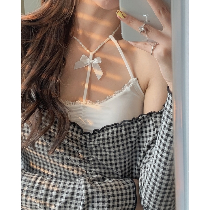 白水女 挂脖吊带背心女新款性感辣妹设计感小...