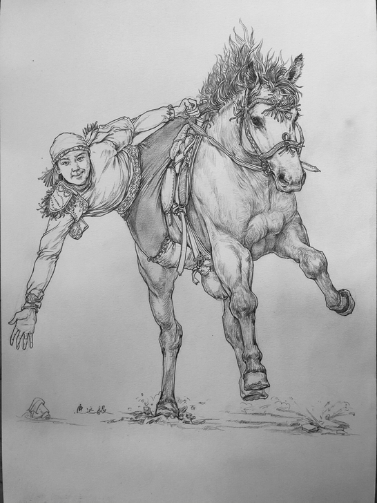 速写骑马的人，本人原作出售。线描速写。自动...