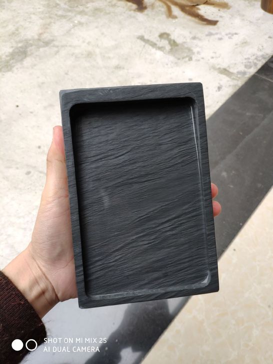 精品砚台歙砚长方素池素砚石带盖砚台水波纹石...