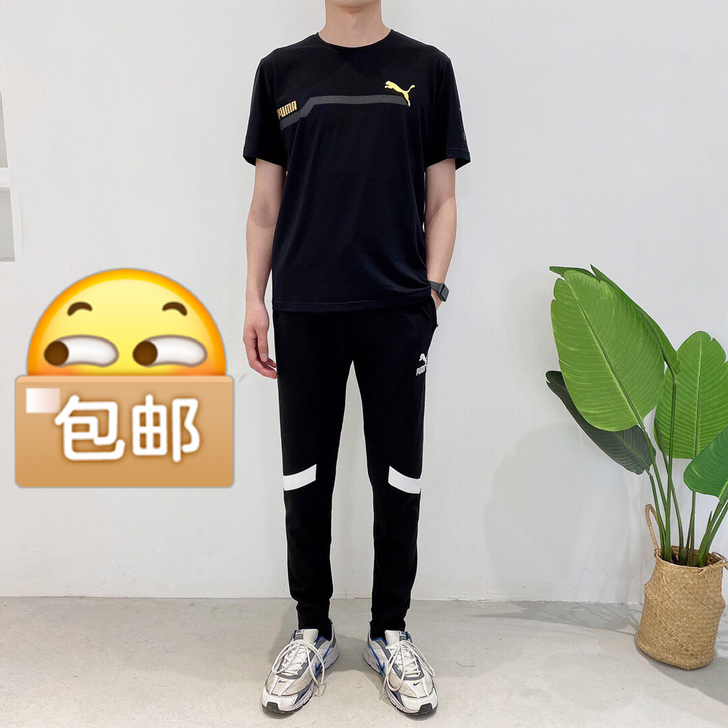 男士圆领短袖T恤长裤卫裤运动休闲两件套套装！