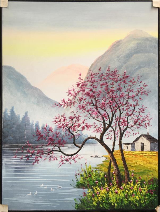 纯手绘山水风景连框尺寸90120厘米，全新...