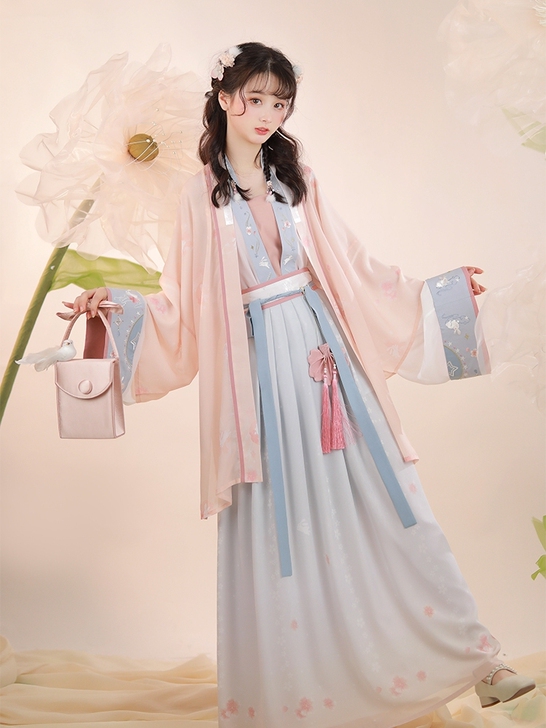 池夏 繁花入梦:月樱 对襟半袖长袖短衫褶裙...