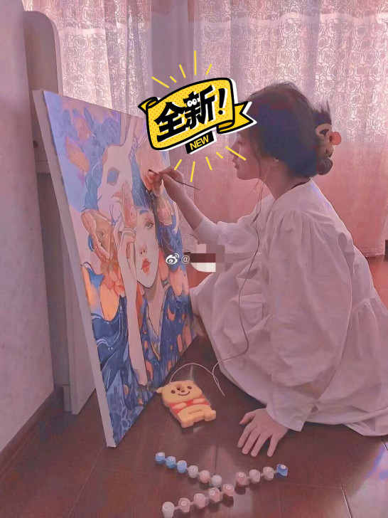 出个人闲置手工油画一副配颜料油画笔