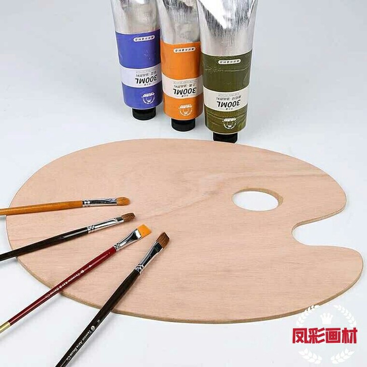 木质经典带手握椭圆形调色板油画方形调色板丙...