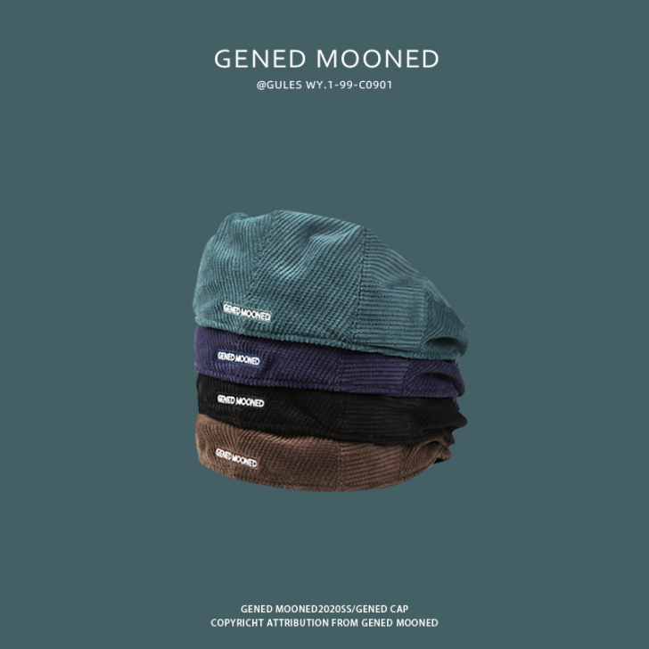 反戴贝雷帽男灯芯绒街头复古前进鸭舌帽透气英...