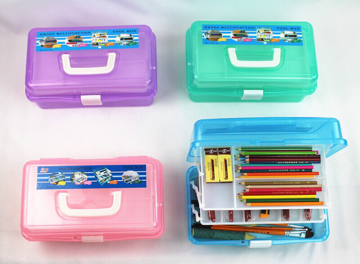 闲置转让大号美术生收纳工具箱三层多功能透明...