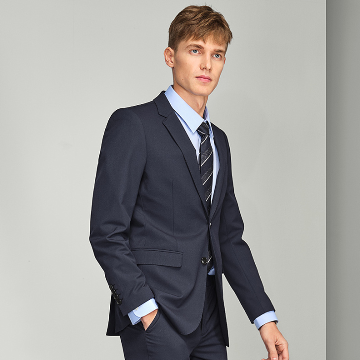 男西装套装正装藏青英伦修身西服外套春夏休闲...