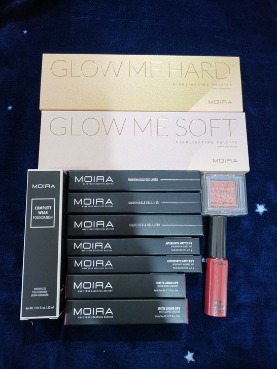 MOIRA高光，粉底液眼线，口红，唇釉，眼影