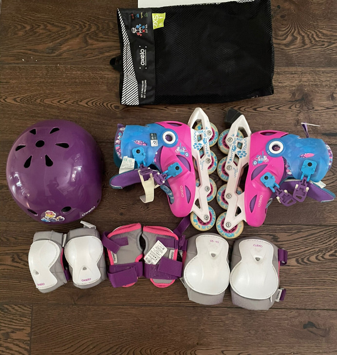 全套配置 迪卡侬儿童运动可调节单排旱冰鞋 ...