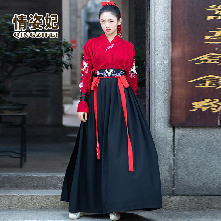 武侠风汉服中国风男女情侣装绣花交领上衣襦裙...