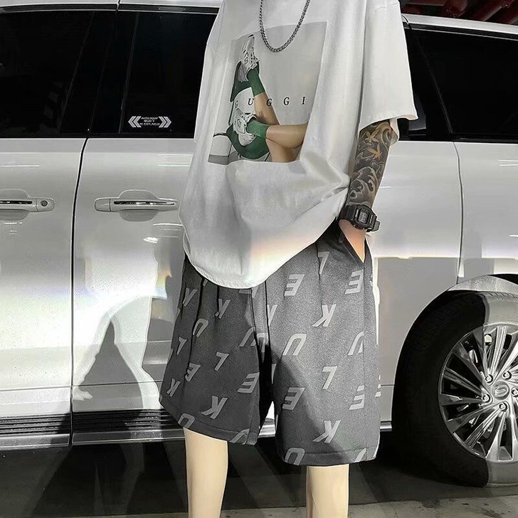 字母印花休闲五分短裤男士夏季薄款韩版高街青...