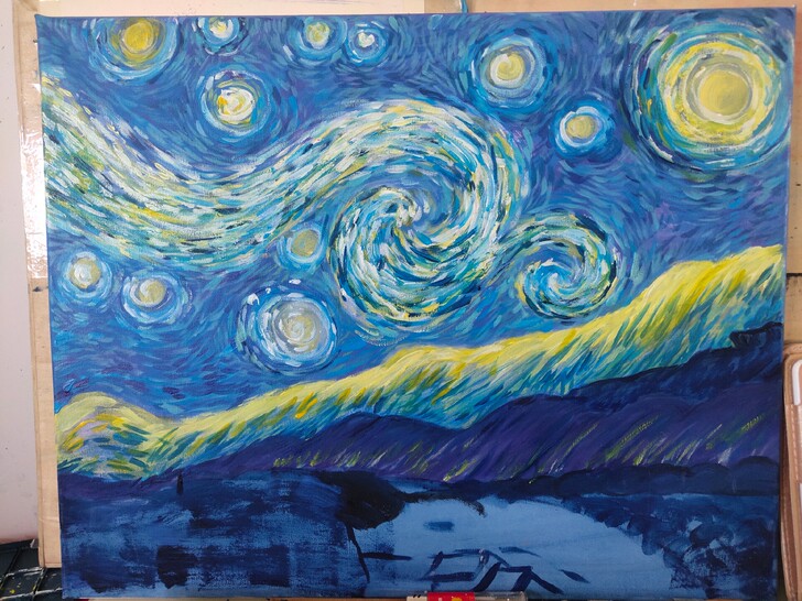 手绘，梵高星空，还没有画完，喜欢的可以提前...