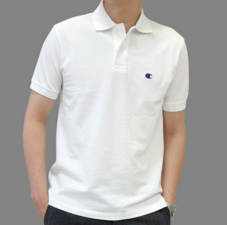 全新男士冠军纯棉翻领短袖T恤日系潮牌小标刺...