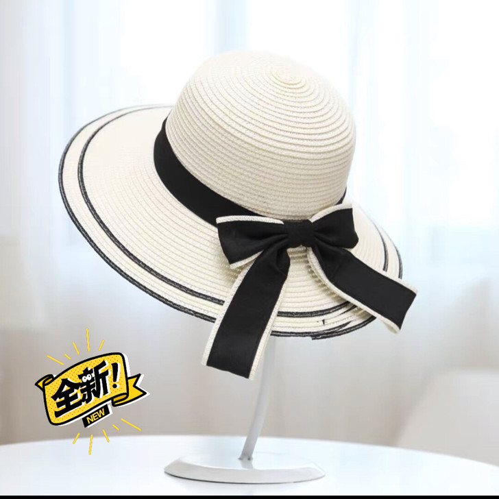 蝴蝶结草帽女沙滩出游度假韩版潮遮阳防晒帽子...