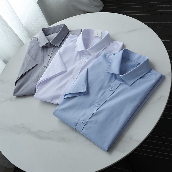 百搭通勤！商务纯色短袖衬衫夏季休闲修身短袖...