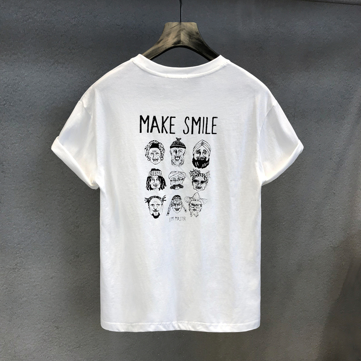 潮牌哈哈恶趣老头老太太白色圆领短袖t恤男士...