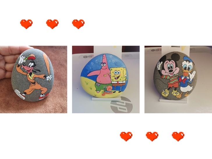 手绘石头画各种卡通,一个62元,摆件,压书...