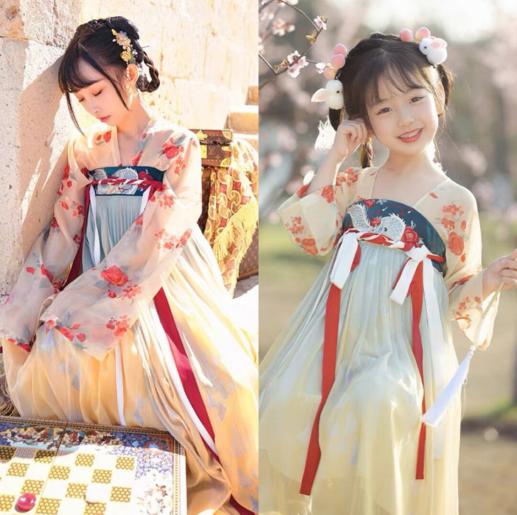 十三余同款龙女齐胸衫裙唐制汉服女刺绣系带童...