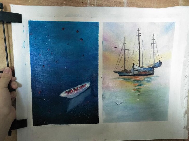 业余画手，油画颜料，有木制或白色画框