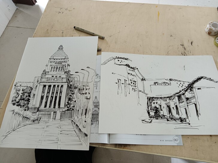 速写线稿，风景图片