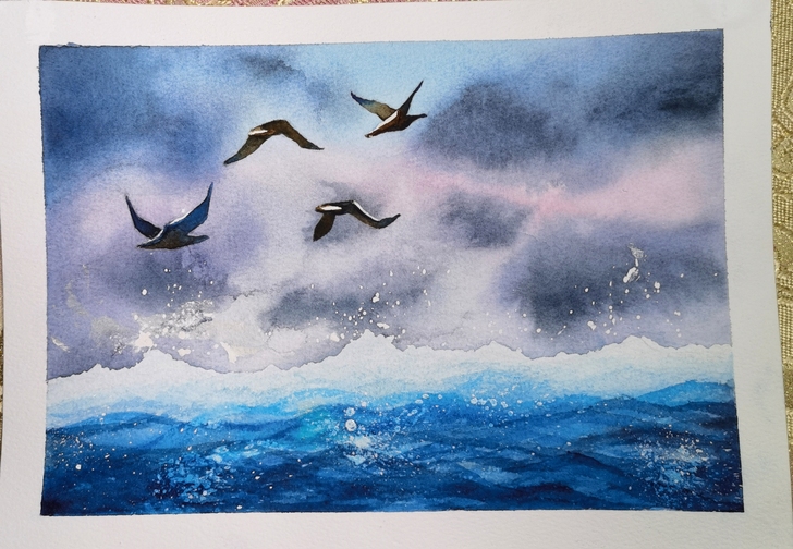 水彩画，自己画的，手机拍摄，光线不好，色彩...