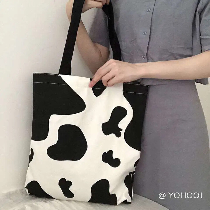 帆布包 奶牛黑白花纹百搭单肩大容量 学生上课