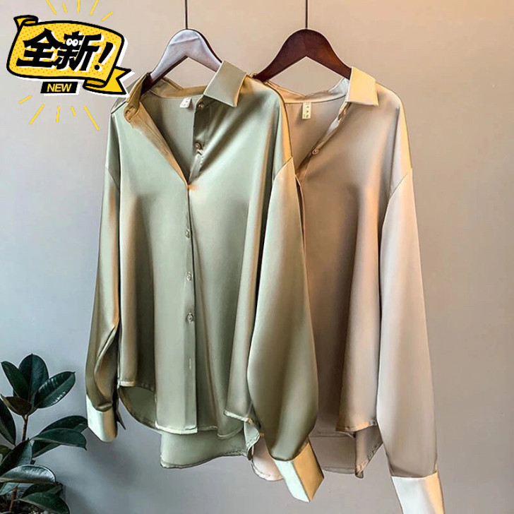 亲戚家的出口订单取消清仓长袖缎面衬衫女设计...