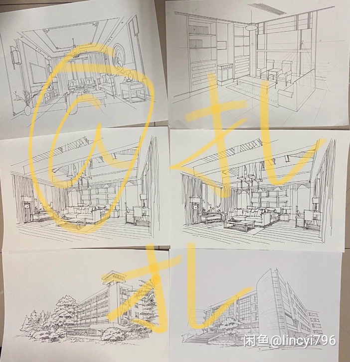 钢笔速写 建筑效果图 景观效果图 A3大小...
